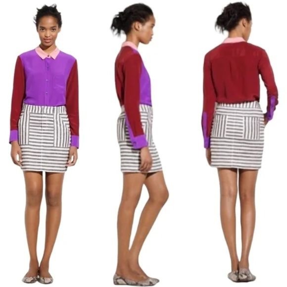 Broadway & Broome skirt 2 Striped Linen pencil railroad stripes pockets mini - Picture 13 of 15